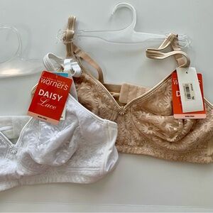 Set of TWO Warner’s Daisy Lace Wire-free Bras Size 40C NWT Nude & White
